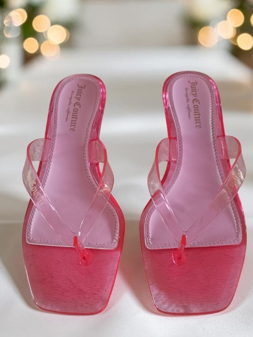 NIB Juicy Couture Clear Pink Jelly Toe-Post Slide Sandals Size-9